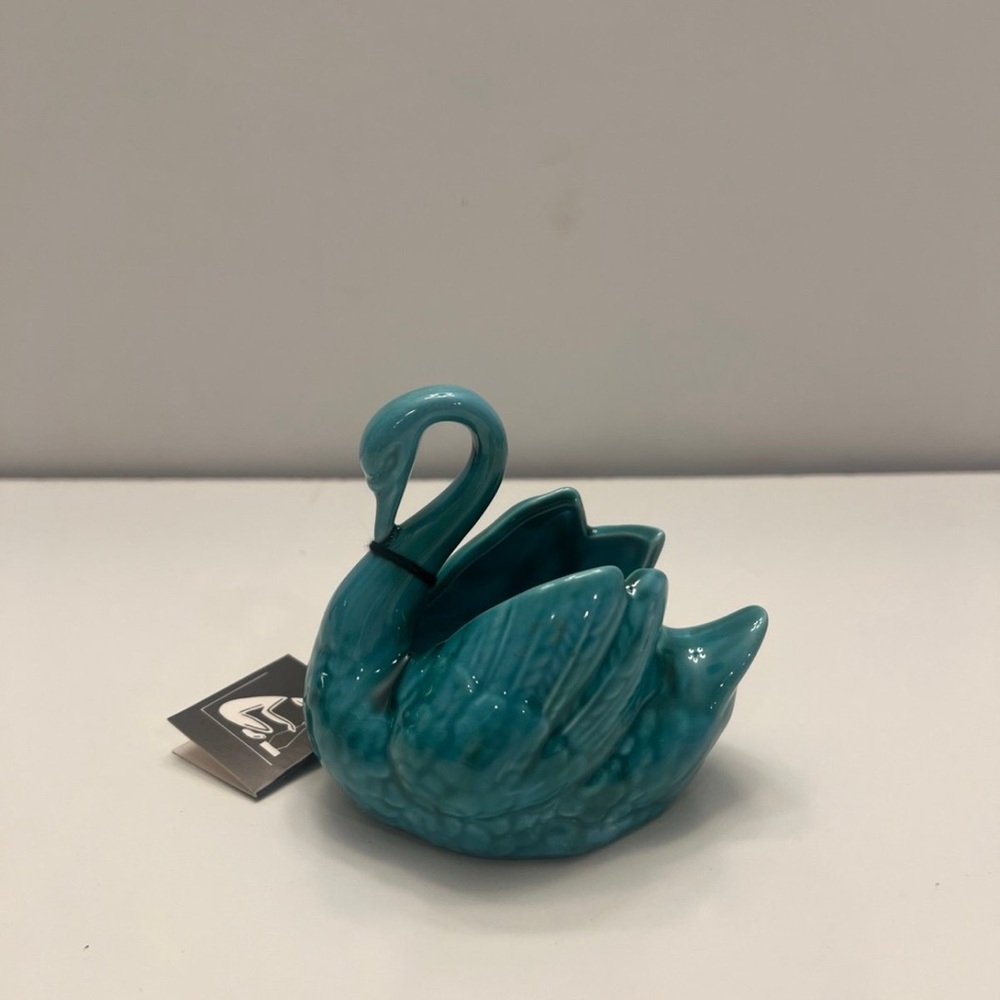NWT turquoise pottery swan planter / decor